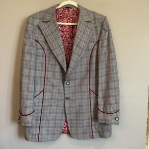 VTG Hollywood Clothes Men's Rockabilly‎ Sport Coat Pink Plaid Retro 44 Long